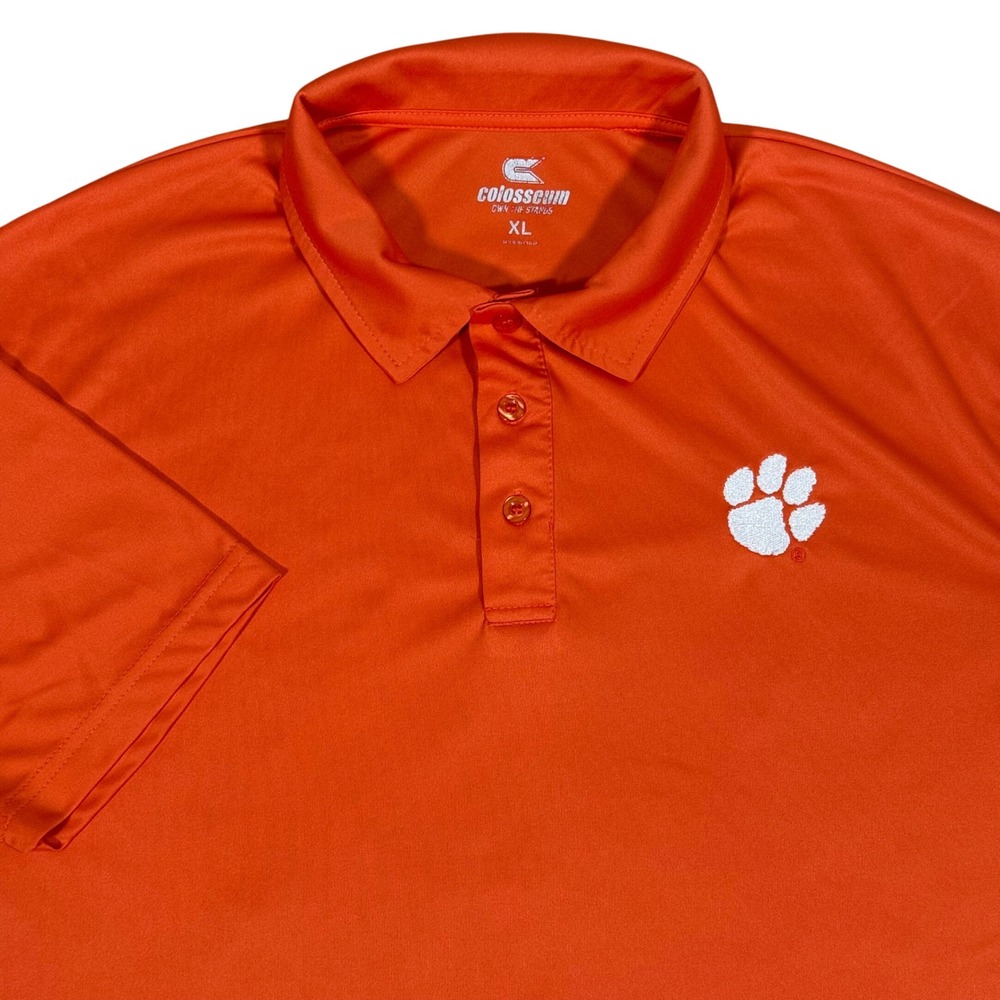 Clemson‎ Tigers Polo Shirt Mens XL Orange Colosseum Performance Logo Golf ACC